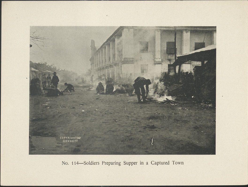 No. 114 – Soldiers preparing supper in a captured town.