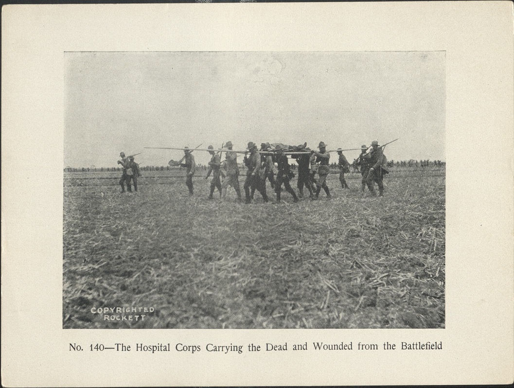 No. 140 – The Hospital Corps carrying the dead and wounded from the battlefield.