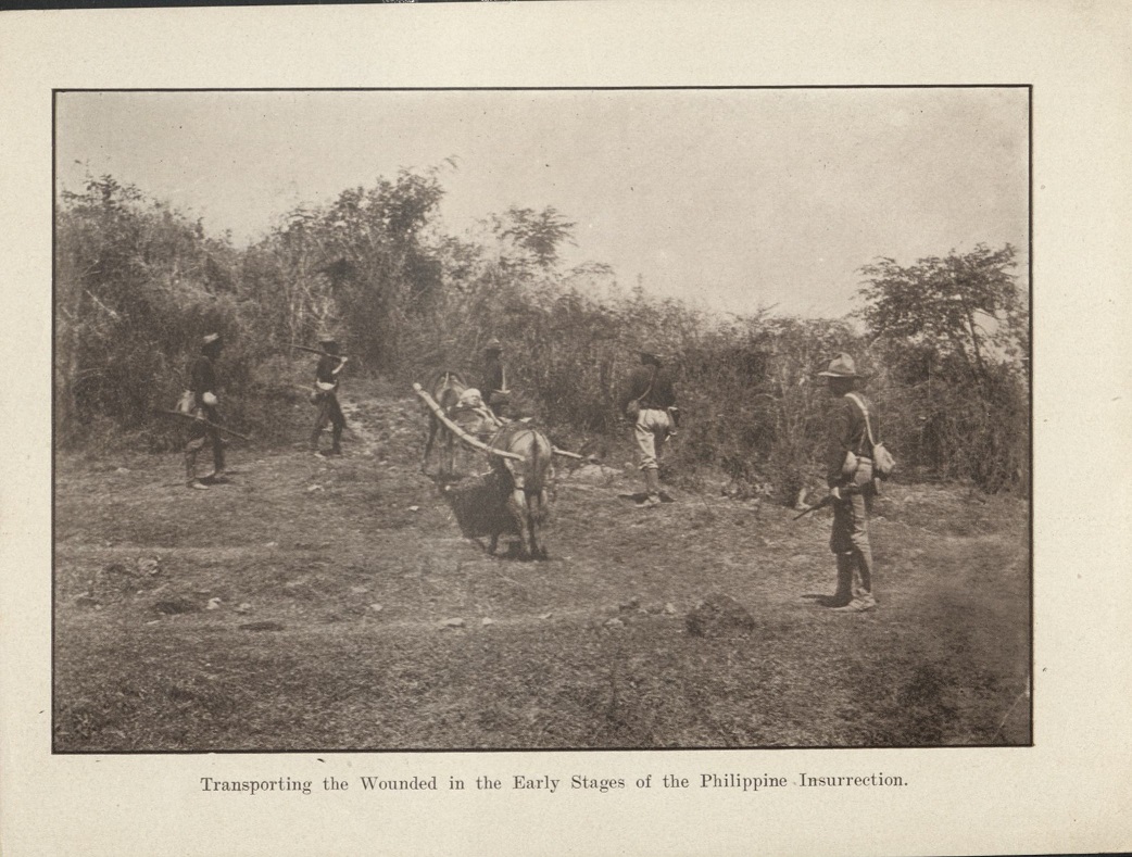 Transporting the wounded in the early stages of the Philippine Insurrection.