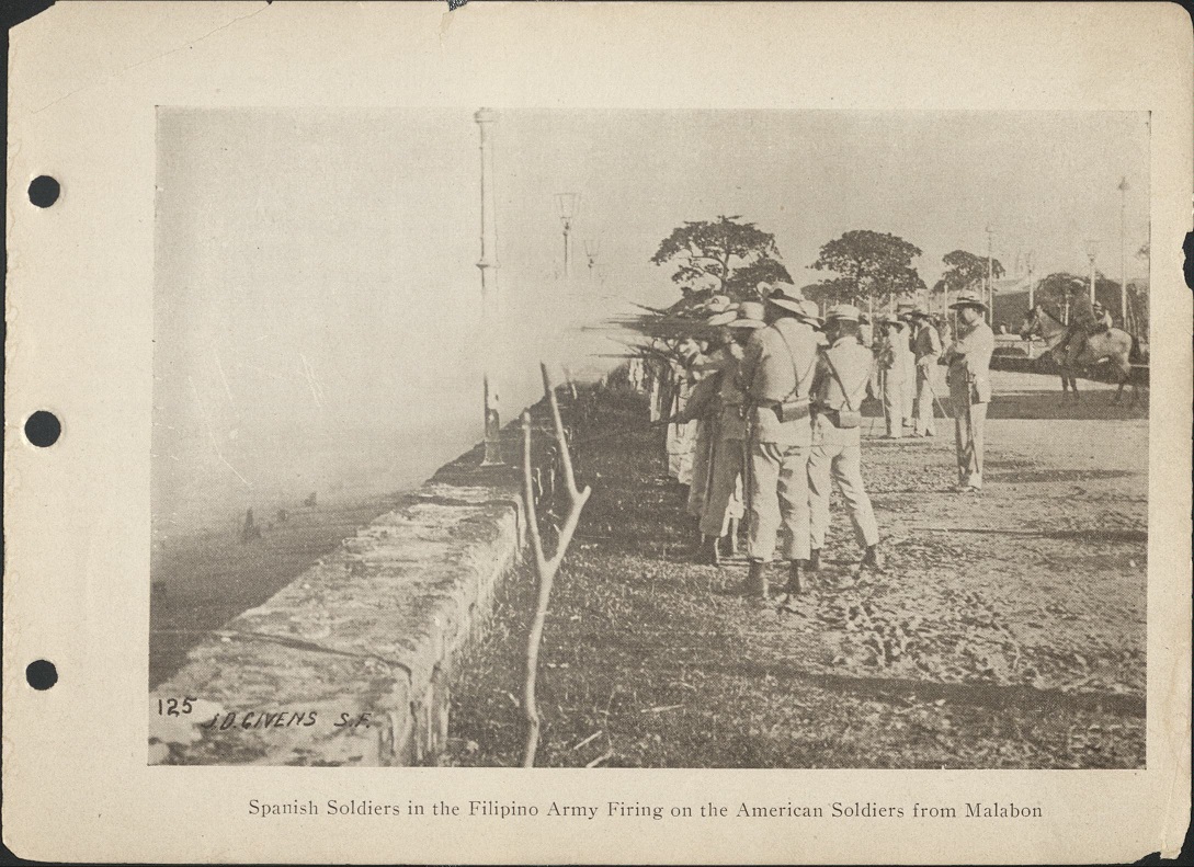 125. Spanish soldiers in the Filipino Army firing on the American soldiers from Malabon.