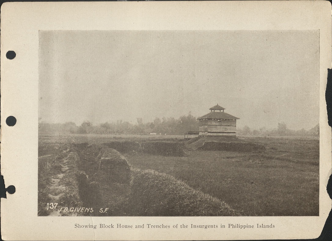 137. Showing block house and trenches of the insurgents in Philippine Islands.