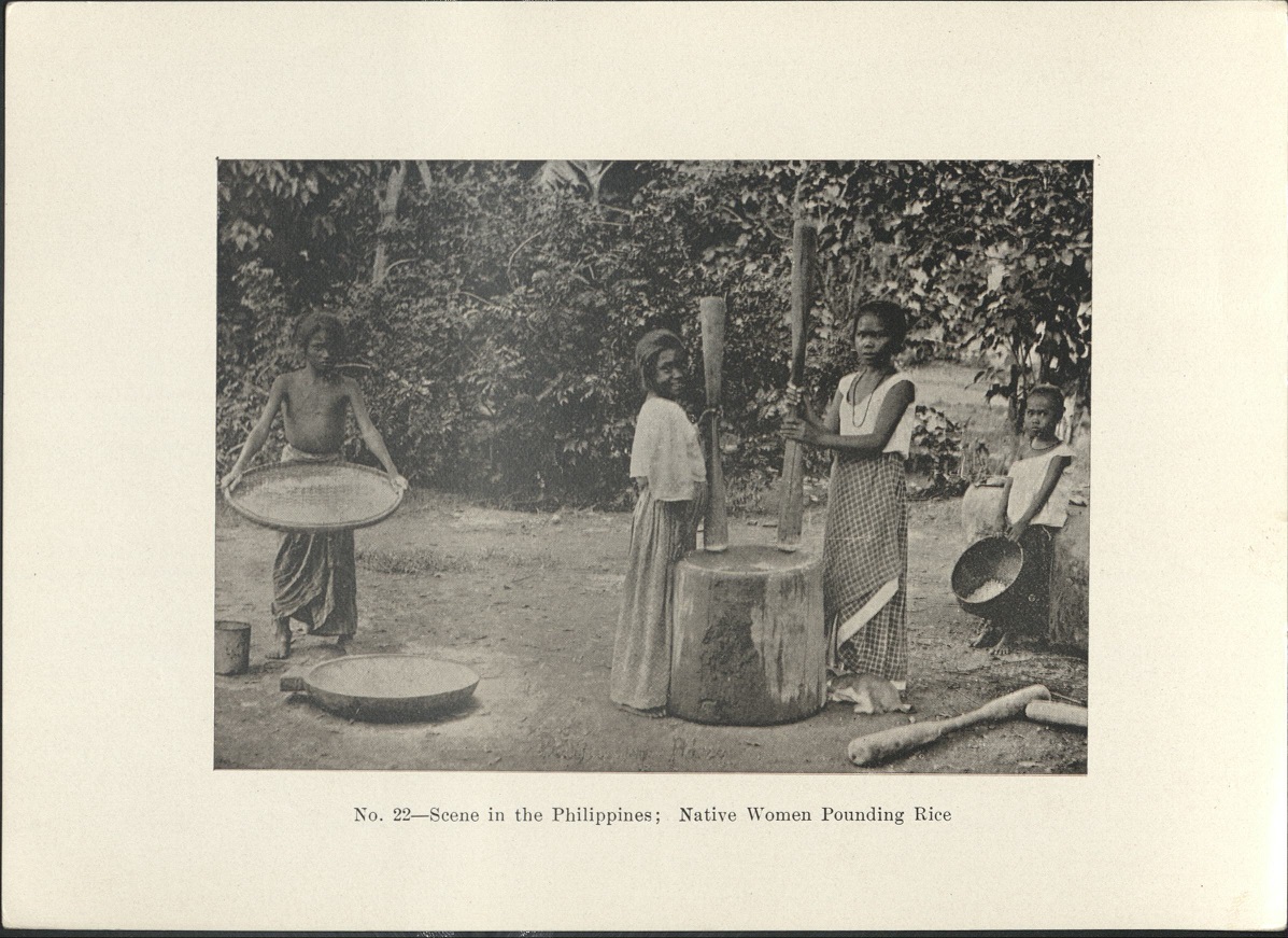 No. 22 – Scene in the Philippines : Native women pounding rice.