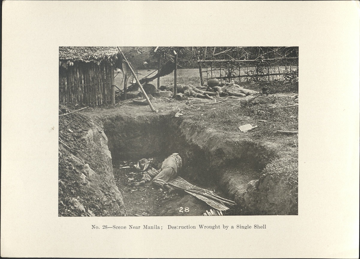 No. 28 – Scene near Manila : destruction wrought by a single shell.