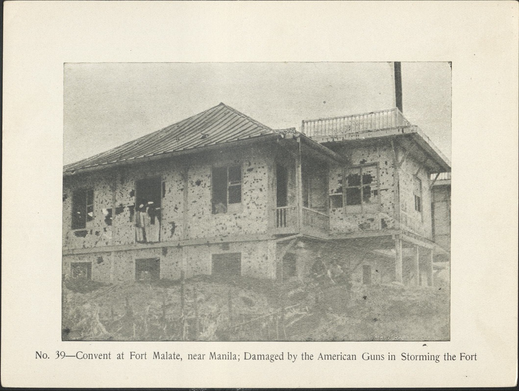 No. 39 – Convent at Fort Malate, near Manila; damaged by the American guns in storming the Fort.