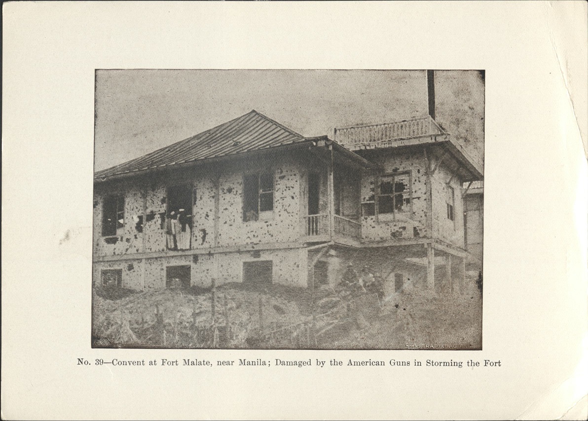 No. 39 – Convent at Fort Malate, near Manila; damaged by the American guns in storming the Fort.