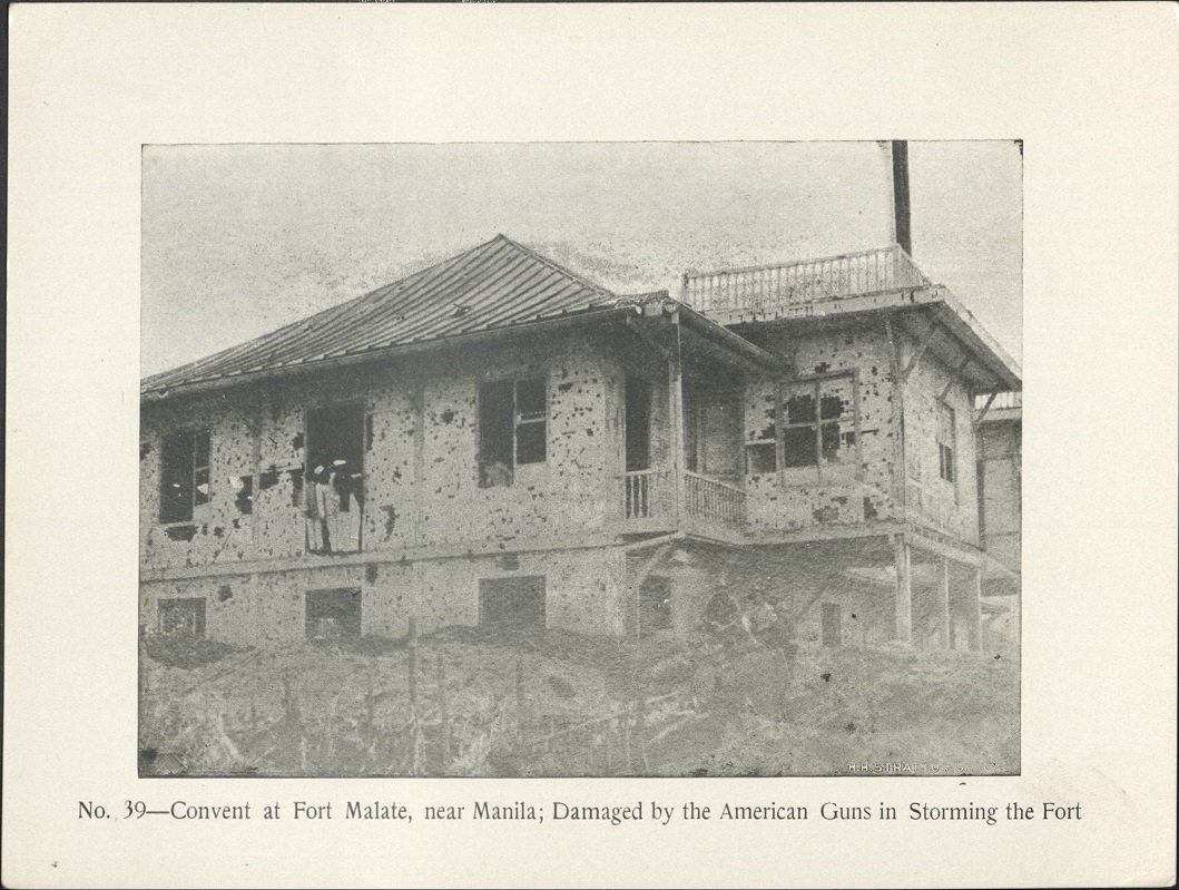 No. 39 – Convent at Fort Malate, near Manila; damaged by the American guns in storming the Fort.
