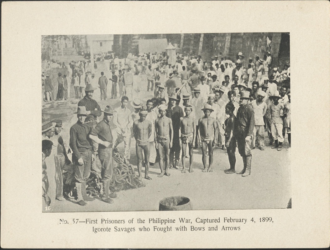 No. 57 – First prisoners of the Philippine war, captured February 4, 1899, Igorote [Igorot] savages who fought with bows and arrows.
