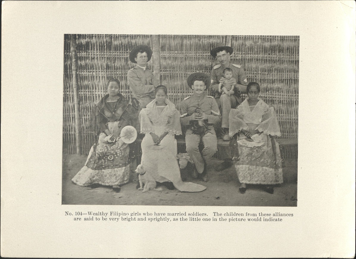 No. 104 – Wealthy Filipino girls who have married soldiers. The children from these alliances are said to be very bright and sprightly, as the little one in the picture would indicate.