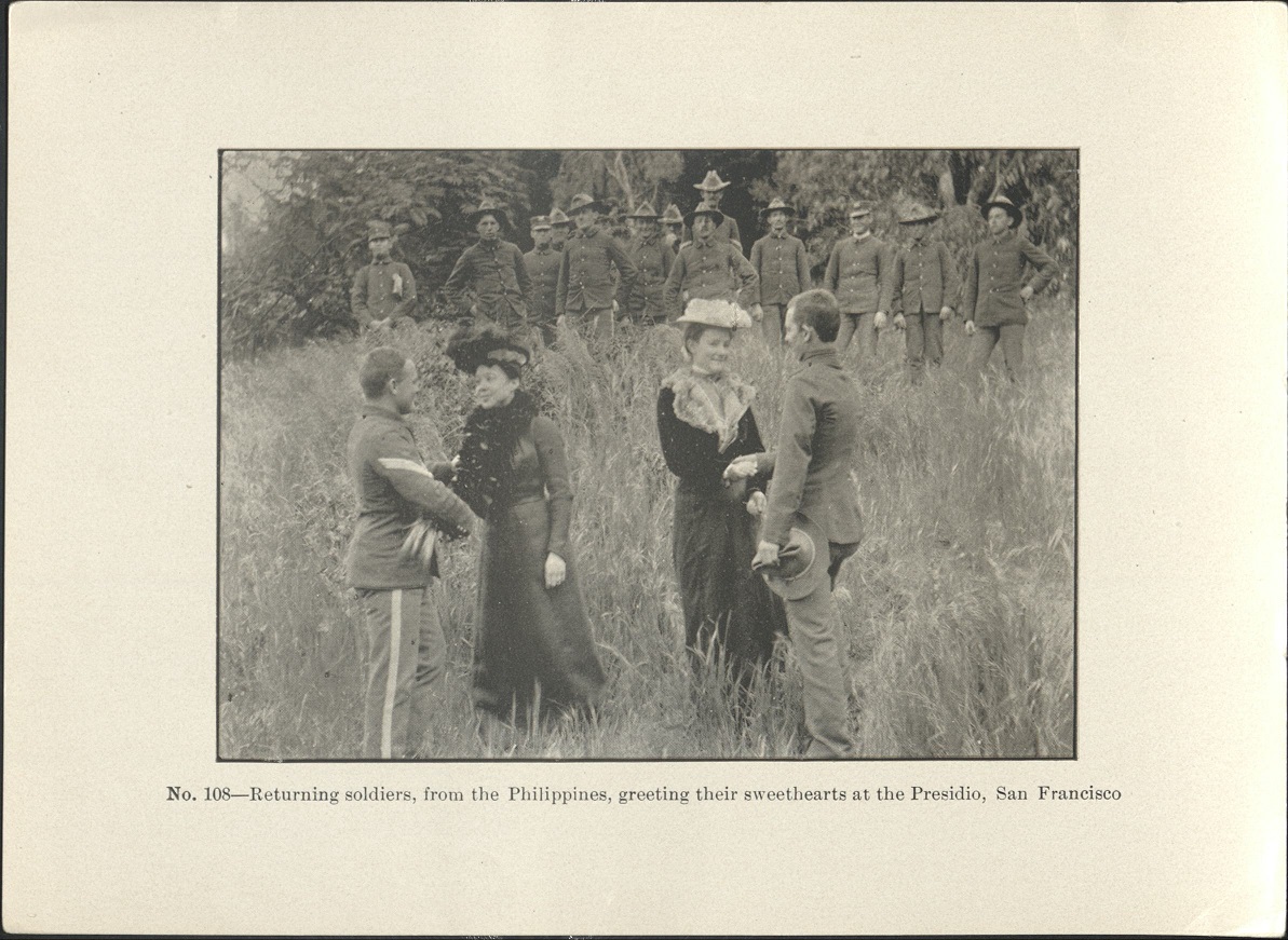 No. 108 – Returning soldiers, from the Philippines, greeting their sweethearts at the Presidio, San Francisco.