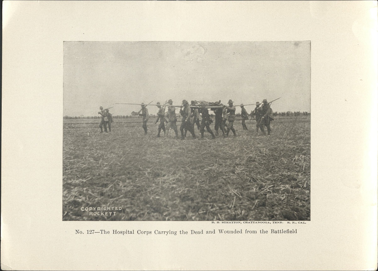 No. 127 – The Hospital Corps carrying the dead and wounded from the battlefield.