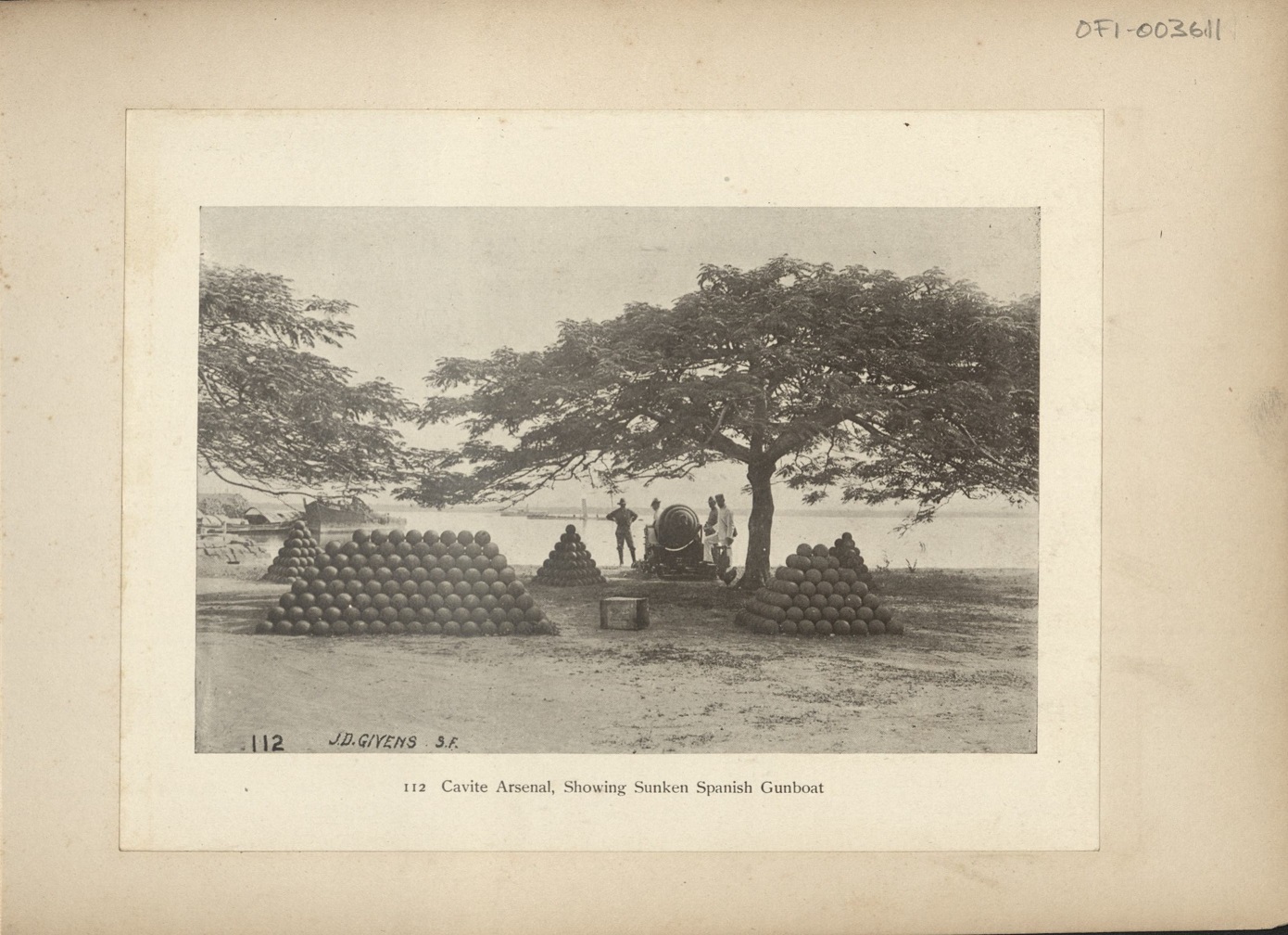 112. Cavite Arsenal, showing sunken Spanish gunboat [the cruiser Don Antonio de Ulloa].