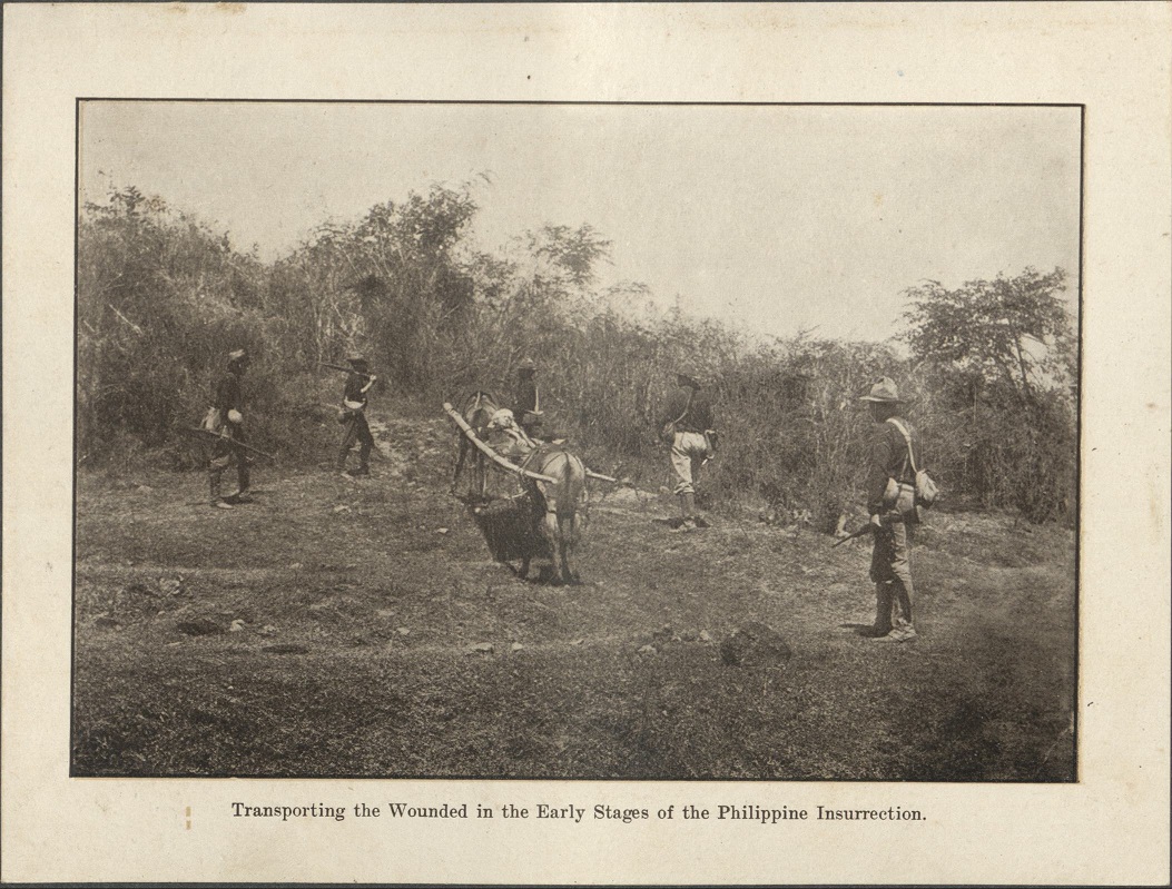 Transporting the wounded in the early stages of the Philippine Insurrection.