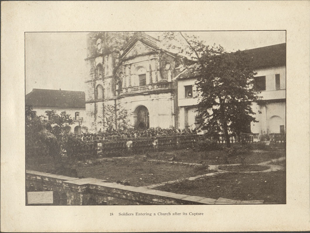 18. Soldiers entering a church after its capture [Pasig Church].