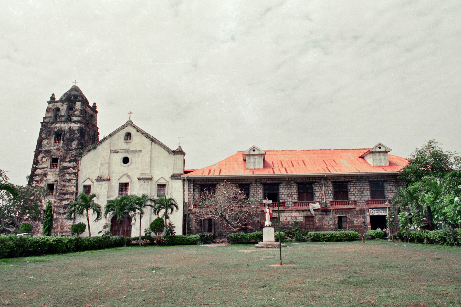 Maragondon Church, Cavite – facade, convent, and bell tower view.