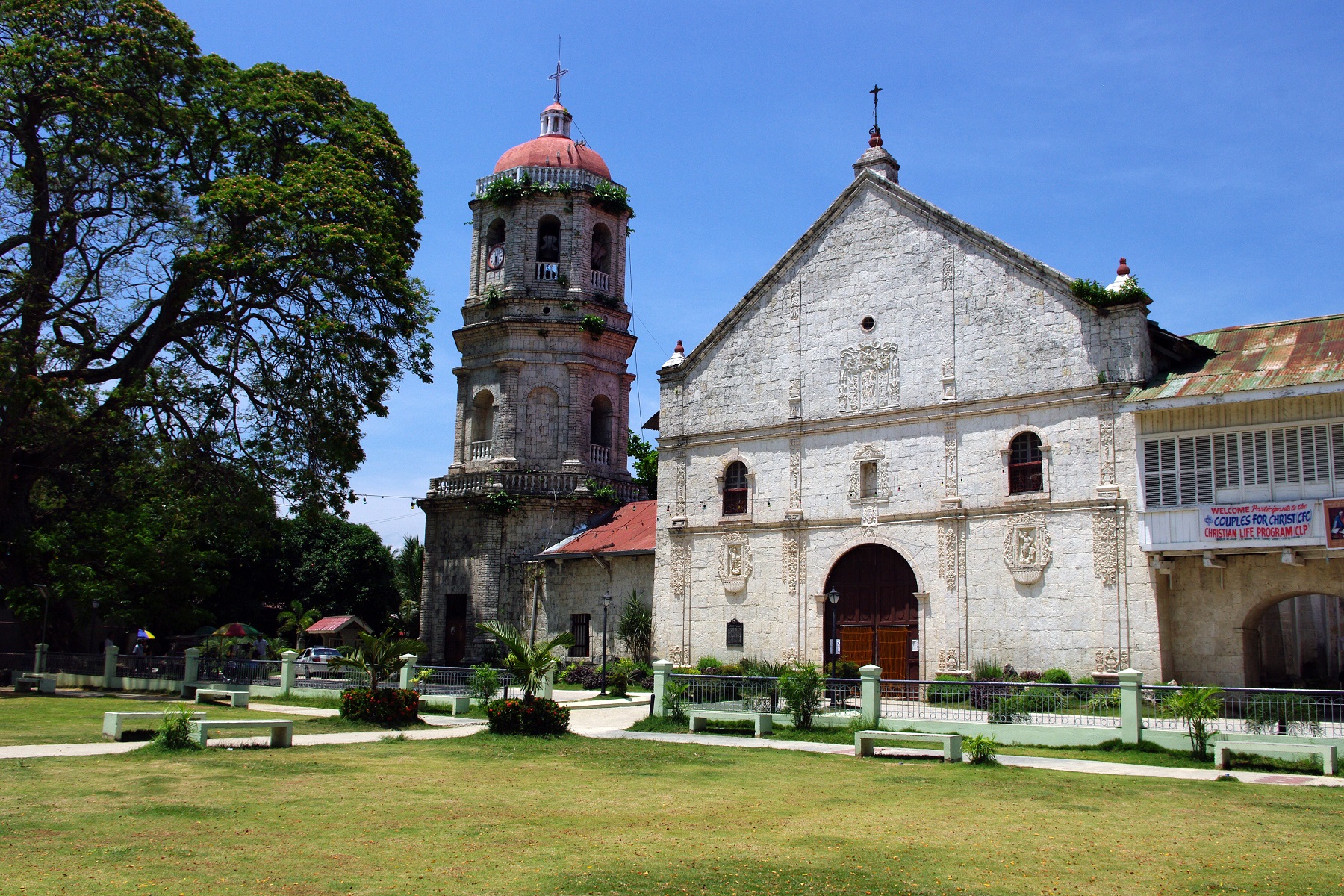San Guillermo de Aquitania Parish Church, Dalaguete, Cebu – facade, convent, and bell tower view.