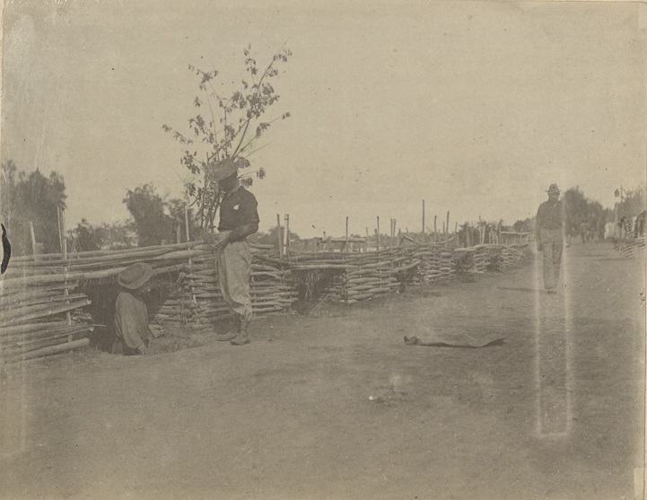 [Untitled – American soldiers in bamboo-covered trenches].