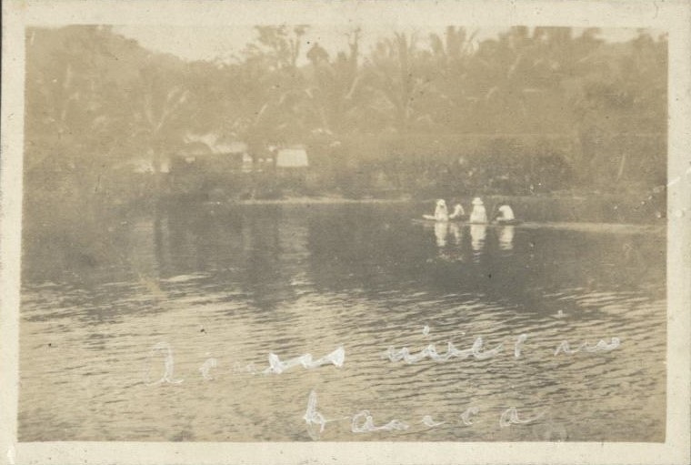 A day’s excursion from Kolambugan [Lanao del Norte] to Coulter’s ranch. Across river in banca.