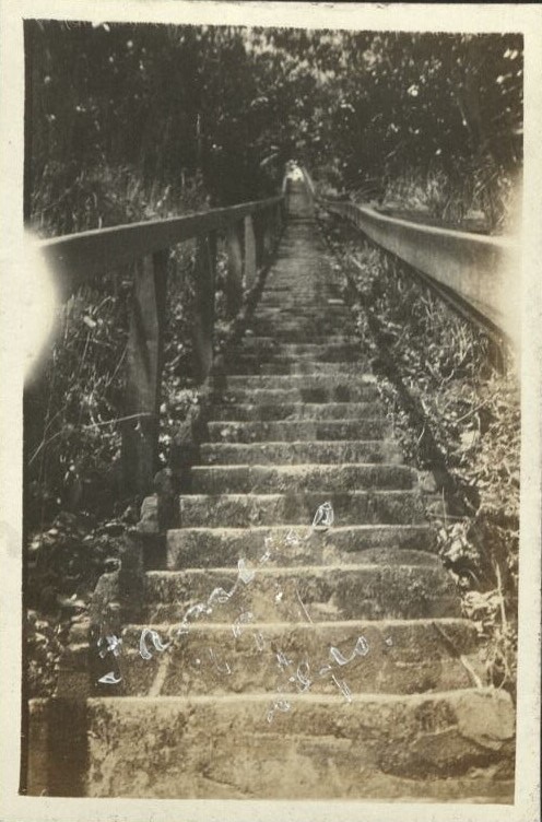 April 18, 1920. With Lt. & Mrs. Haggelstein at Caballo [Island]. Capt. Adams, C.O. [Stairway].