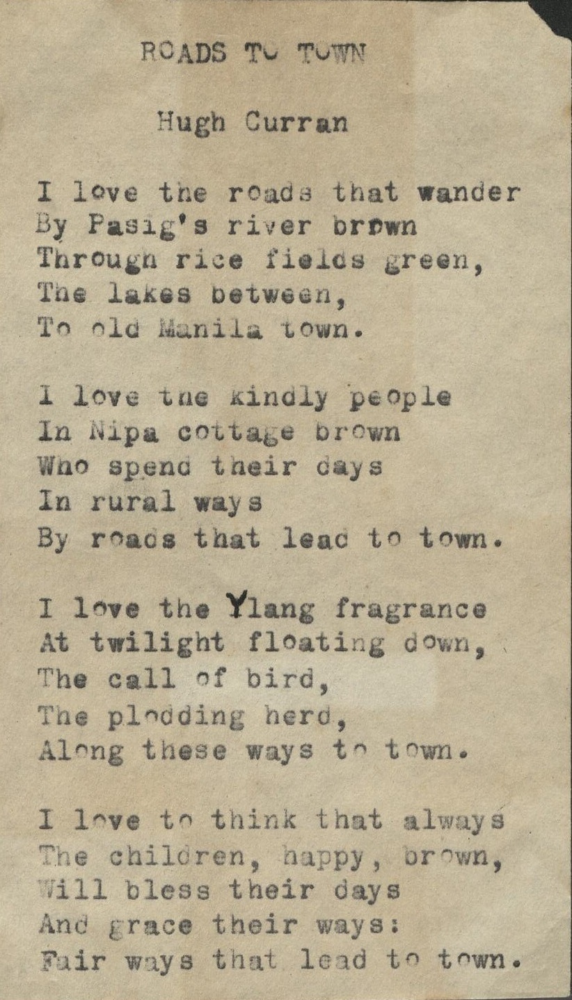 “Roads to Town” [poem], by Hugh Curran.