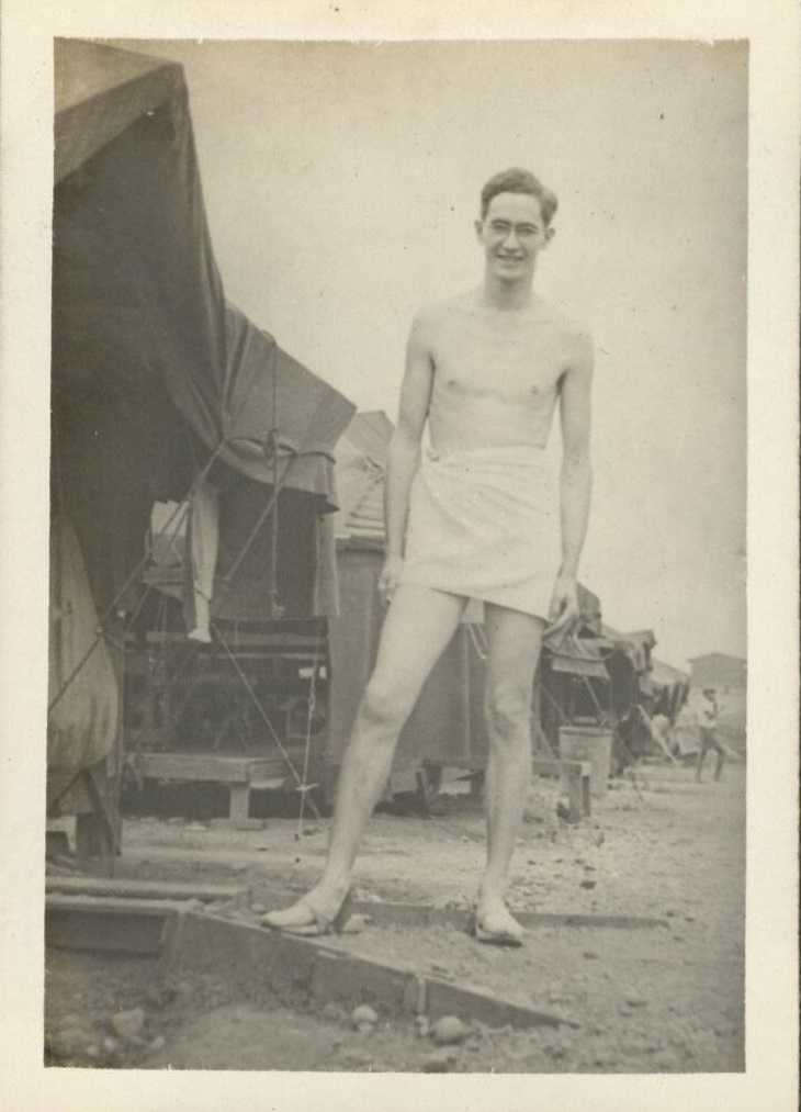Seen around the 29th [Engineer Base Topographic Battalion. Soldier in towel].