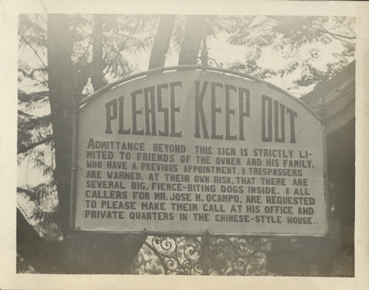 Estate of [Jose M. Ocampo in Quiapo – keep-out sign].