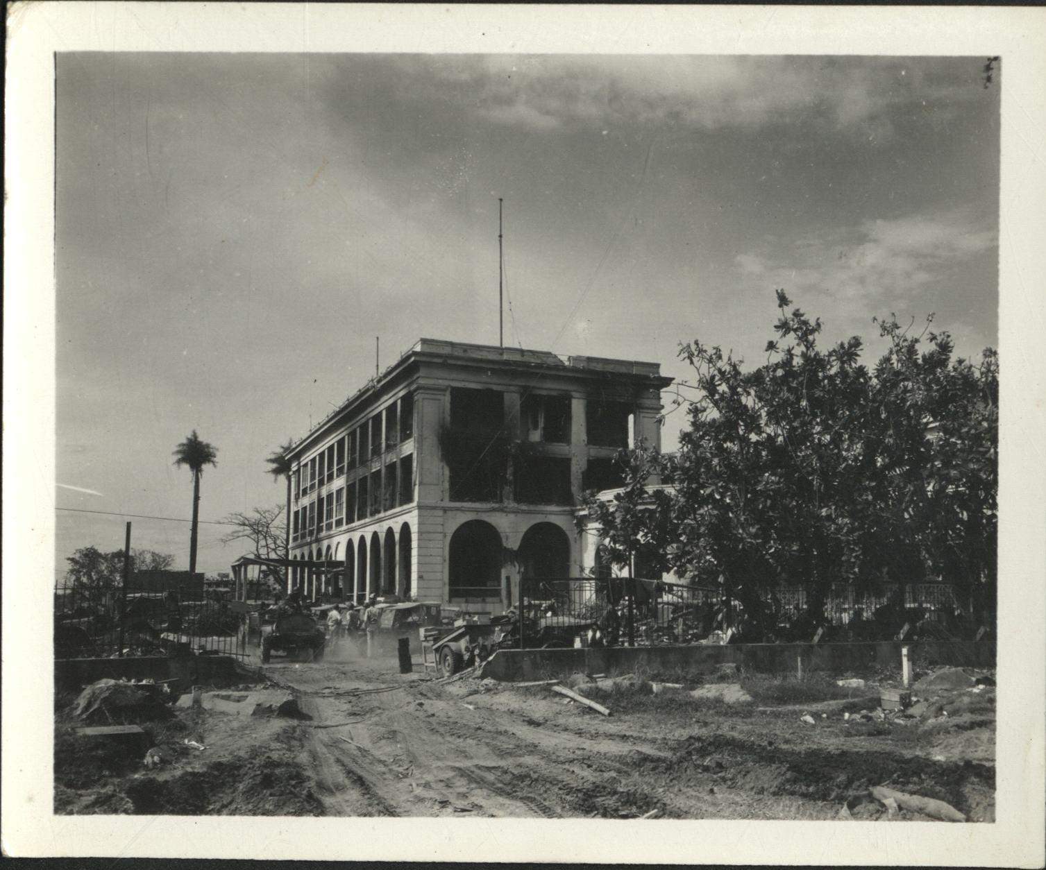 [Untitled – Fire and destruction in Manila during liberation: The burned shell of the Army & Navy Club, February 1945].