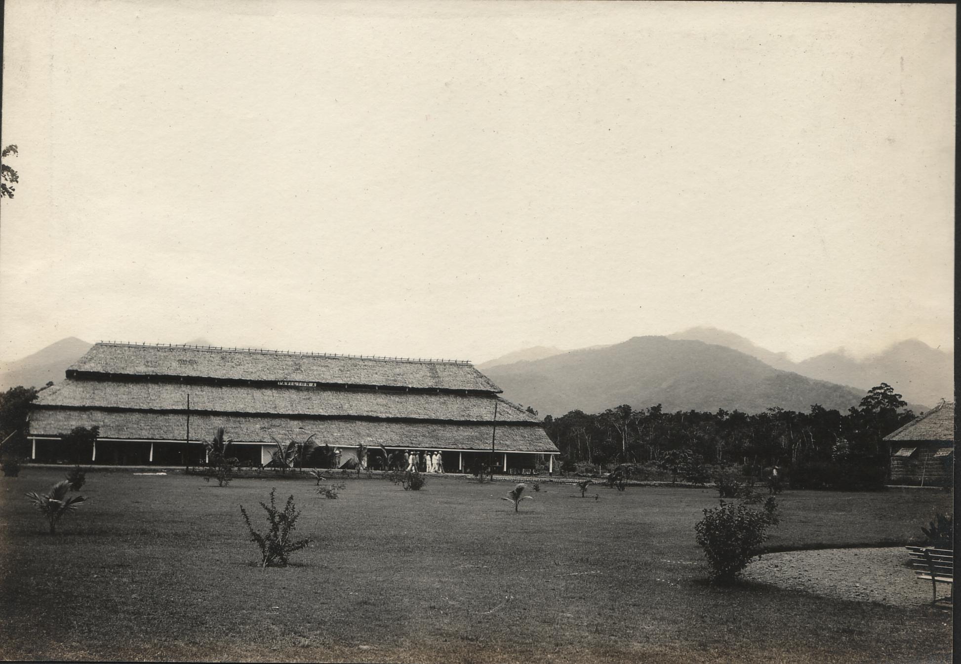 [Panoramic] view of the parade ground at Iwahig [left side].