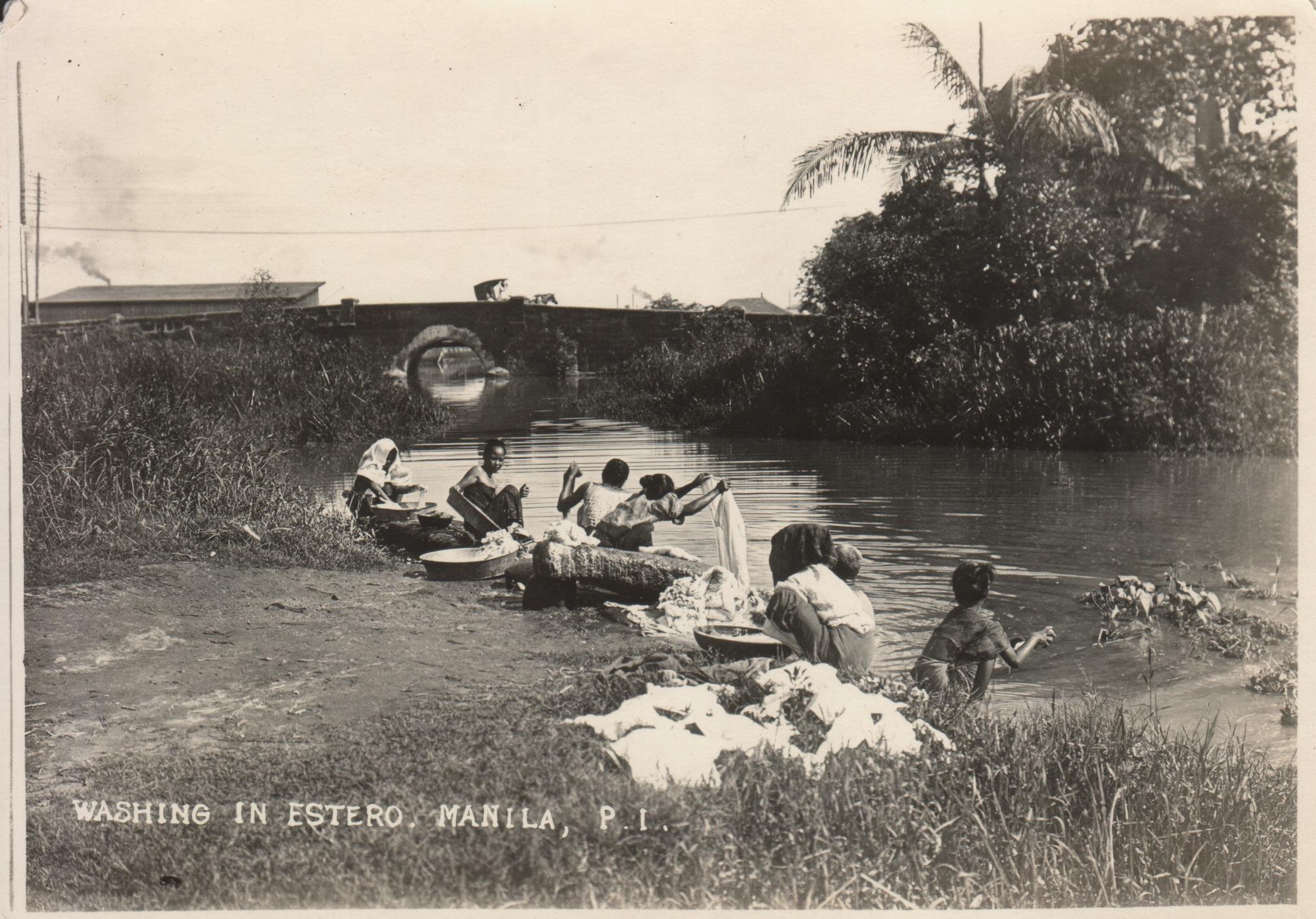Washing in the estero. Manila, P. I.