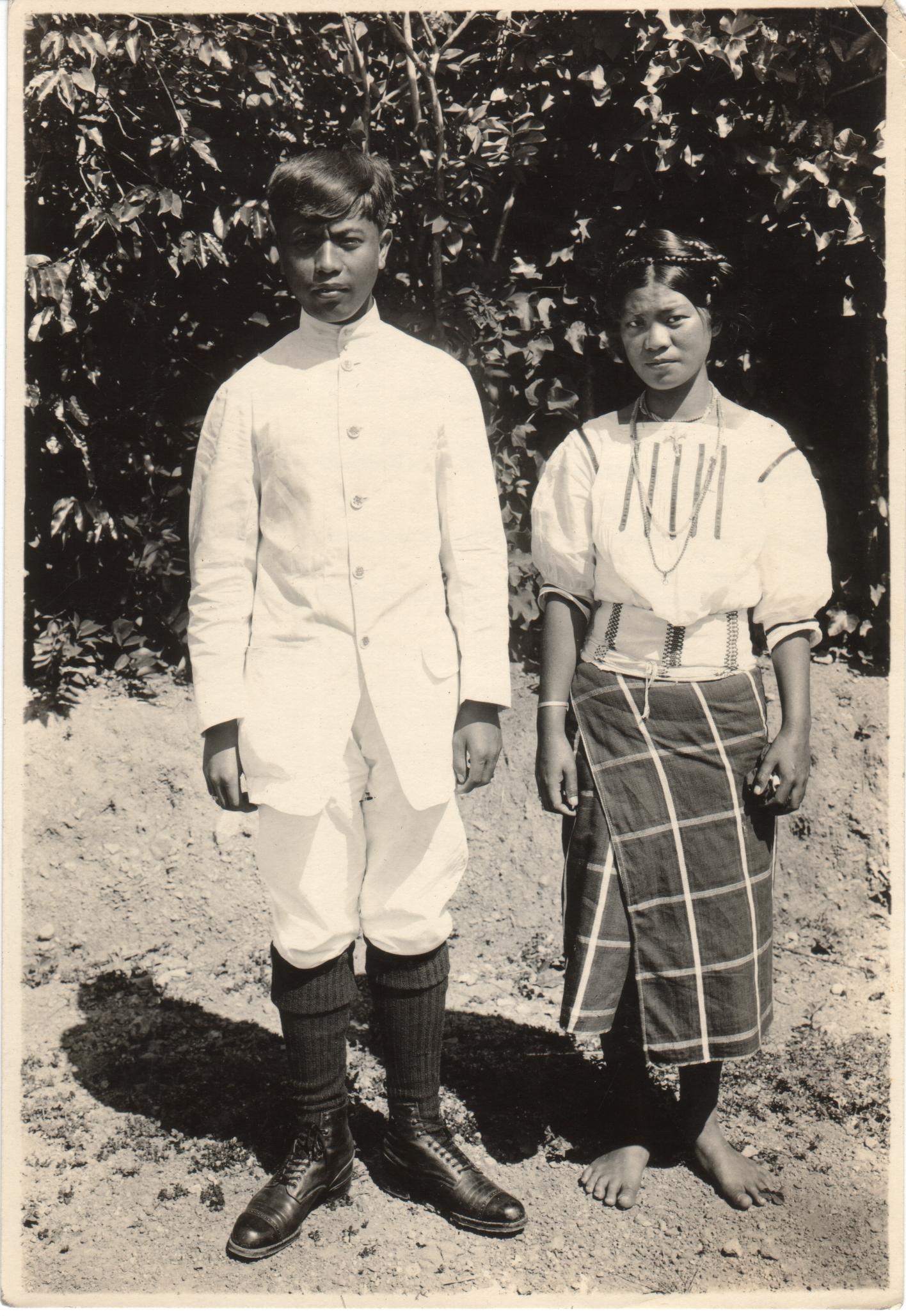 The first legally married Igorot couple: ceremony performed at Roman Catholic church mission by Father Jurgens. Bontoc.