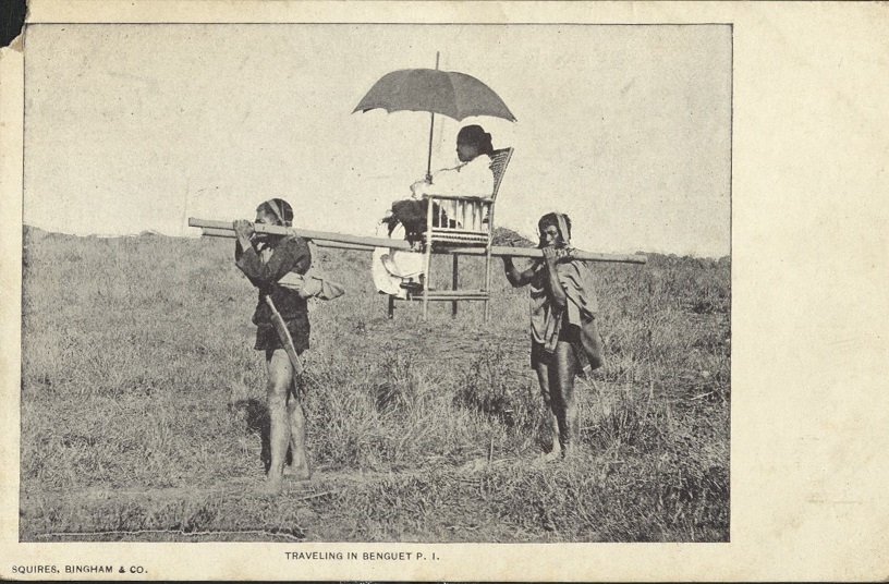 Traveling in Benguet P. I. [sedan chair].