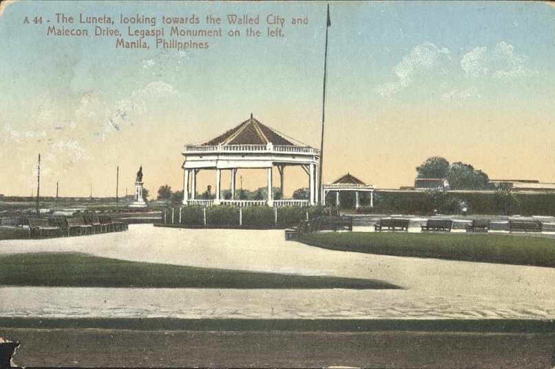 A 44 ï¿½ The Luneta, looking towards the walled city and Malecon Drive, Legaspi Monument on the left.