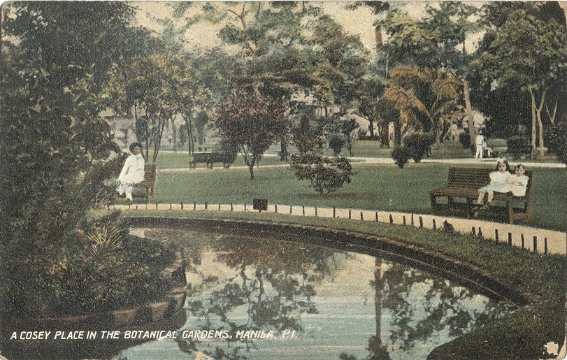 A cosey [cozy] place in the Botanical Gardens, Manila, P. I.