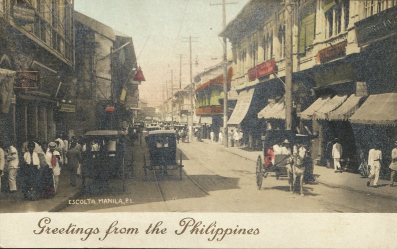Escolta, Manila, P. I. (Greetings from the Philippines).
