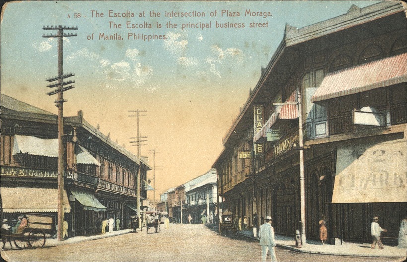 A 58 ï¿½ The Escolta at the intersection of Plaza Moraga. The Escolta is the principal business street of Manila, Philippines.