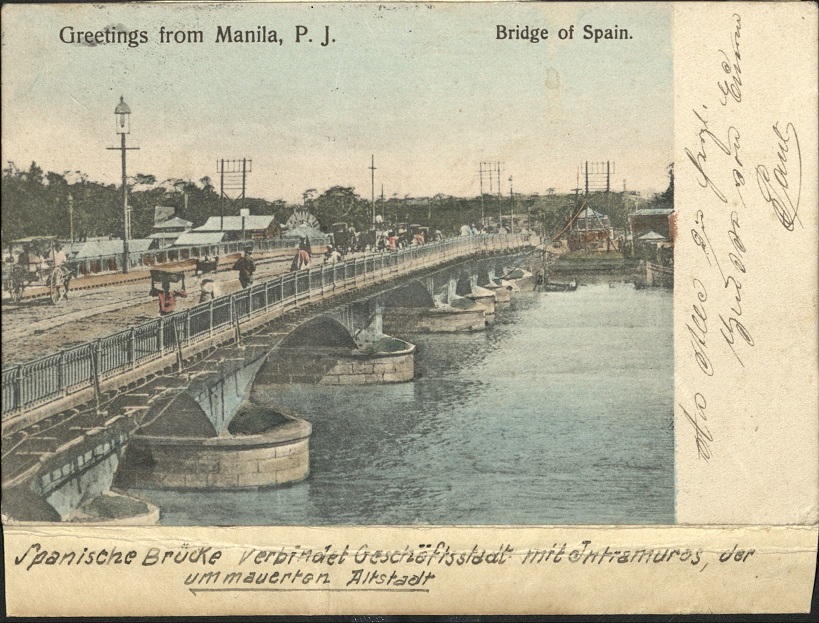 Greetings from Manila, P. J. [P. I.]. Bridge of Spain.