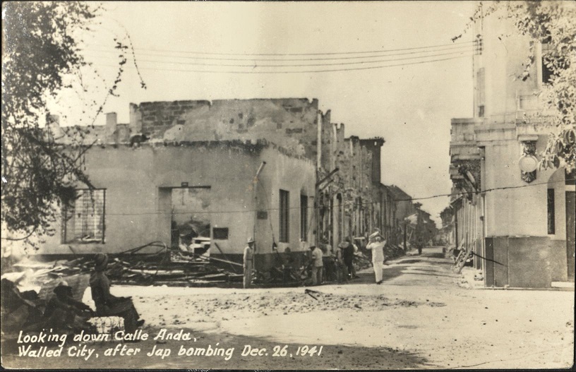 Looking down Calle Anda, Walled City, after Jap bombing Dec. 26, 1941.