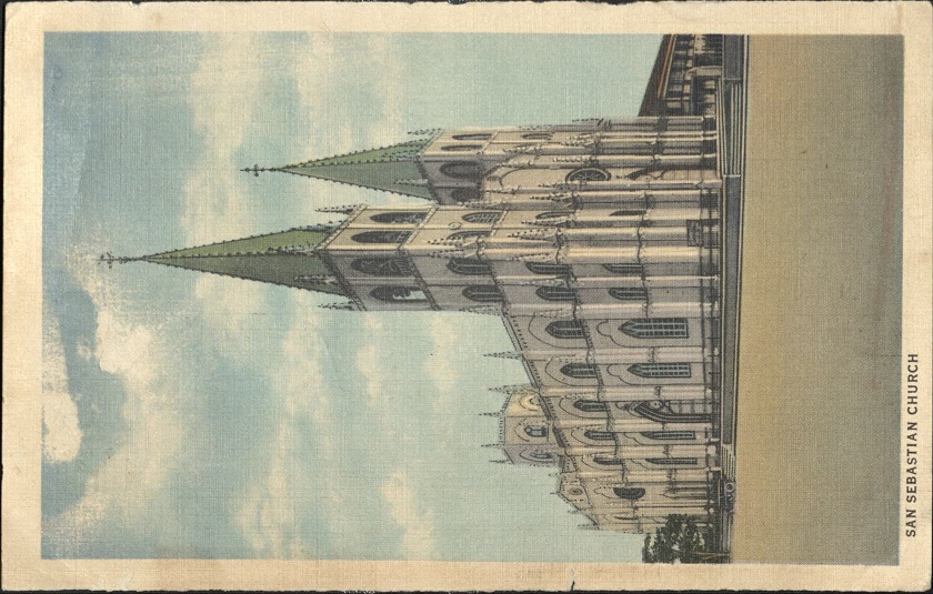 San Sebastian Church backed with Executive Office of the President, Commonwealth of the Philippines.
