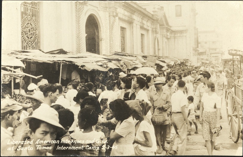 Liberated American internees and G.I.ï¿½s at Santo Tomas Internment Camp 2-3-45.