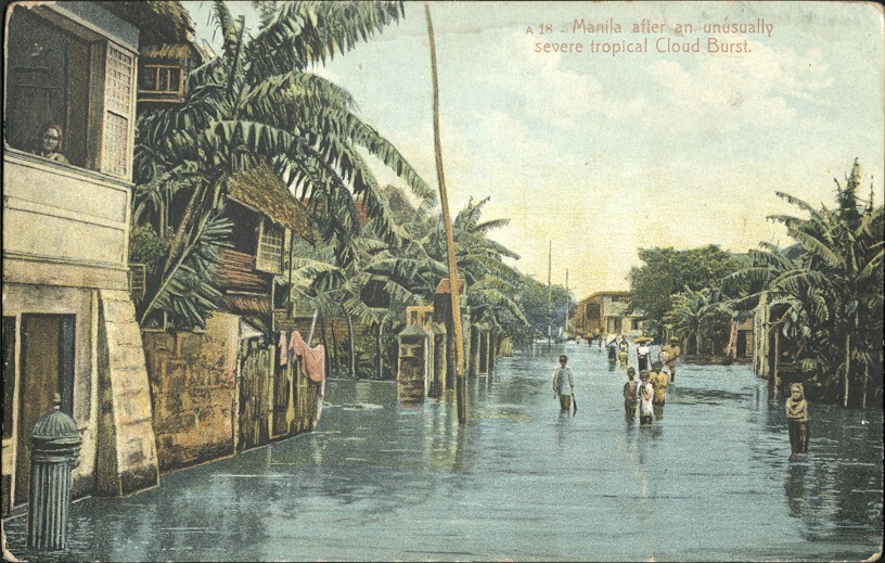 A 18 ï¿½ Manila after an unusually severe tropical cloud burst.