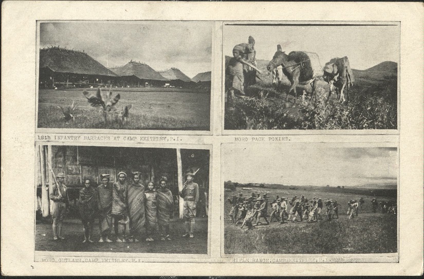 18th Infantry Barracks at Camp Keithley, P. I. / Moro Pack Ponies / Moro Outlaws, Camp Keithley, P. I. / Rifle Range, Camp Keithley, P. I.