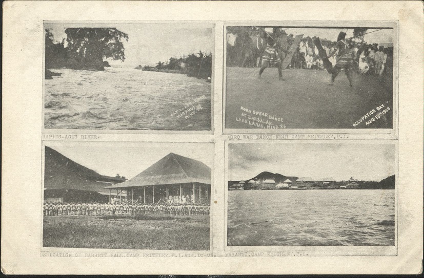 Rapids � Agus River / Moro War Dance, near Camp Keithley, P. I. / Dedication of Barrett Hall, Camp Keithley, P. I. Aug 16-08 / Marahut, Camp Keithley, P. I.