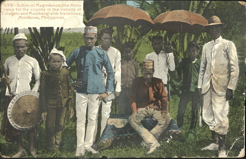 A 159 ï¿½ Sultan of Magindanao (the Moro name for the country in the vicinity of Cotabato and Malabang) with his retinue, Mindanao, Philippines.