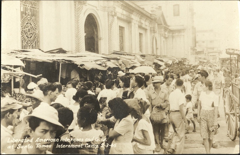 Liberated American internees and G.I.ï¿½s at Santo Tomas Internment Camp 2-3-45.