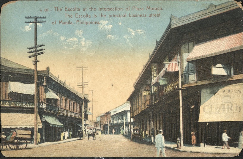 A 58 ï¿½ The Escolta at the intersection of Plaza Moraga. The Escolta is the principal business street of Manila, Philippines.