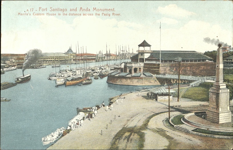 A 17 � Fort Santiago and Anda Monument, Manila�s Custom House in the distance across the Pasig River, Philippines.