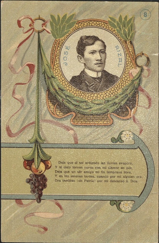 Josï¿½ Rizal ï¿½Mi ï¿½ltimo Adiï¿½sï¿½ 8th stanza. Deja que el sol ardiendo las lluvias evaporeï¿½ [Let the burning sun the raindrops vaporizeï¿½]