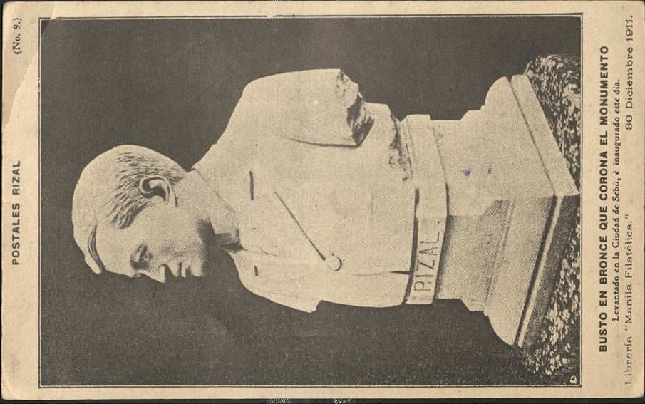 Postales Rizal (No. 9). Busto en Bronce que Corona el Monumento. [Bronze bust for monument. crown].