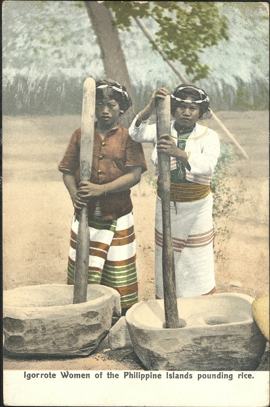 Igorrote [Igorot] women of the Philippine Islands pounding rice.