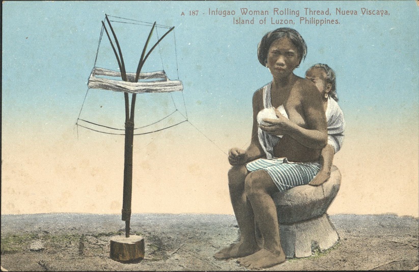 A 187 ï¿½ Infugao [Ifugao] Woman Rolling Thread, Nueva Viscaya, Island of Luzon, Philippines.