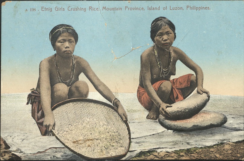 A 198 ï¿½ Etnig [Itneg, or Tinguian] Girls Crushing Rice, Mountain Province, Island of Luzon, Philippines.